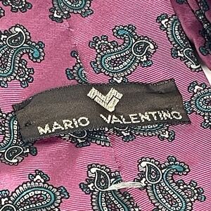 Mario Valentino Mens Dress Tie - Pink Blue Paisley 100% Italian Silk Made in USA